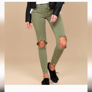 Free People Green Busted Knee Skinny Jeans Women's Size 30